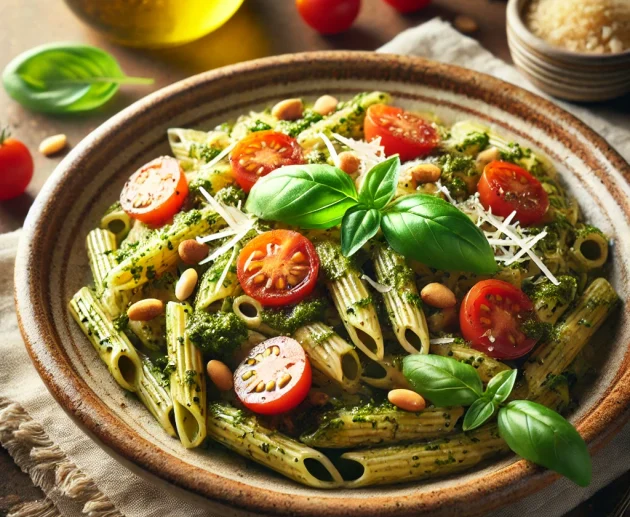 Pâtes Complètes au Pesto de Basilic & Tomates Cerises