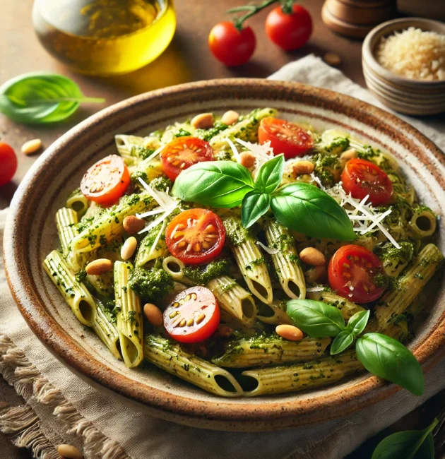 Pâtes Complètes au Pesto de Basilic & Tomates Cerises